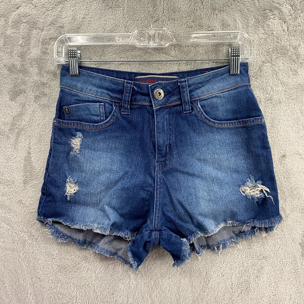 Coca-Cola Jeans Womens Size 38 Blue Distressed Cutoff Denim Shorts Frayed Hem